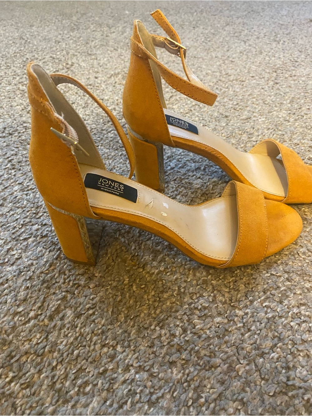 Jones New York Suede Yellow Block Heel Sandals with Ankle Strap